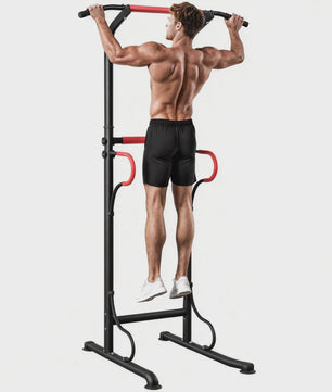 HOMCOM Multifunctioneel Bodybuilding Station - Optrekstang, Dip Station & Meer - In Hoogte Verstelbaar - Zwart/Rood