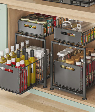2-Laags Uittrekbare Kast Organizer - Verstelbare Keuken Opbergmand Onder Spoelbak