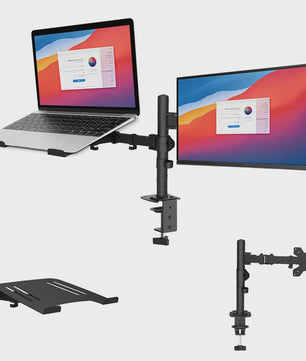 Ergonomische Dubbele Monitor Arm met Laptop Plank & Ventilatie - Ruimtebesparend Bureau Accessoire