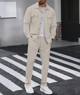 Heren Wafelruit Set: Stijlvol Casual & Zakelijk Jack met Lange Broek
