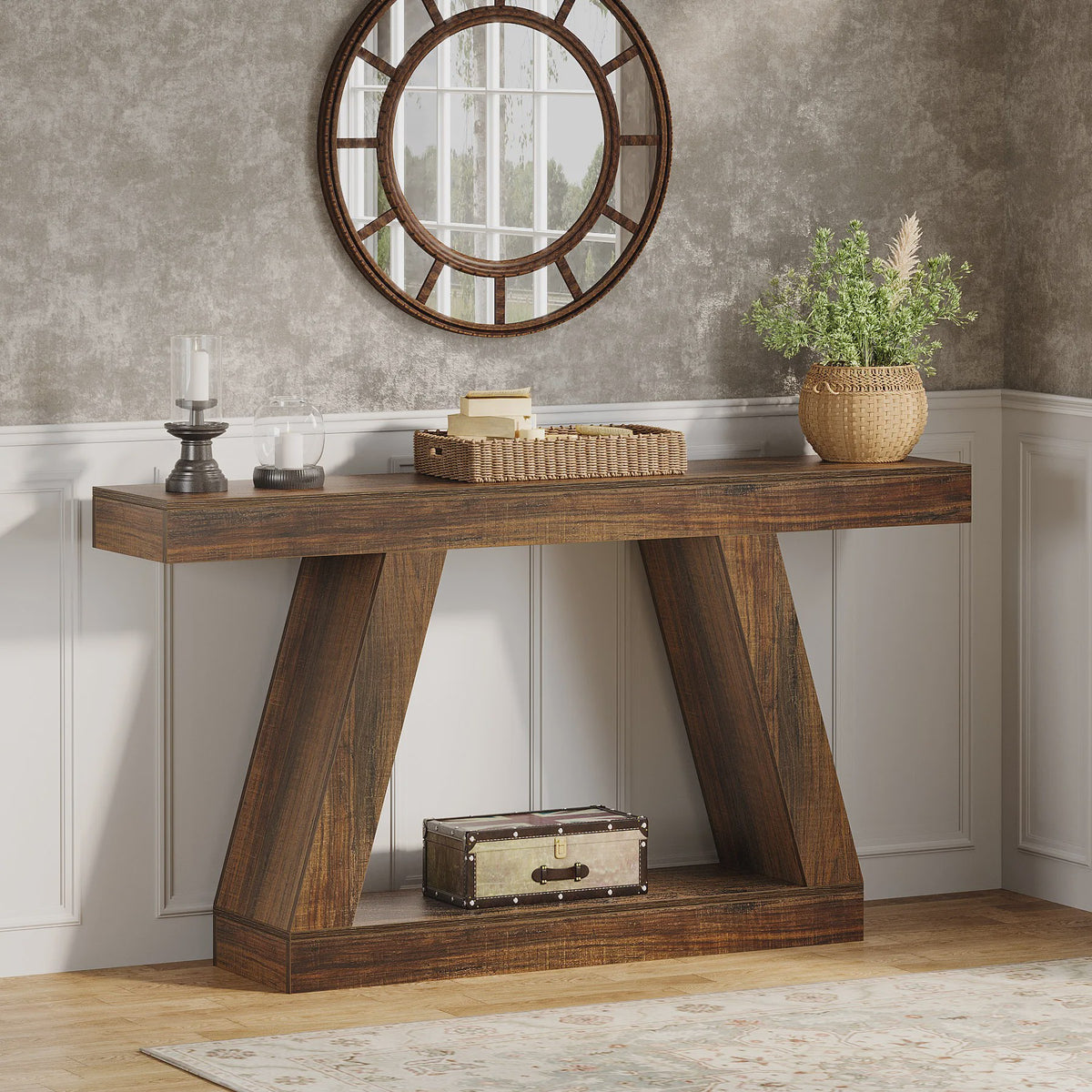 Industriële Console Tafel 55-Inch Rustiek Hout - Entree & Woonkamer