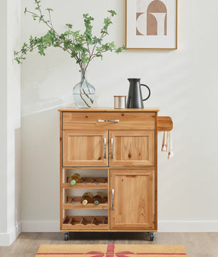 SoBuy FKW45 Keukentrolley met Werkblad - Massief Hout, Serveerwagen met Wielen - 75x86x38cm