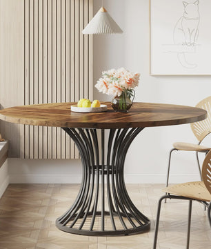 Ronde Eettafel 4-6 Personen - 47-Inch Industriële Farmhouse Stijl