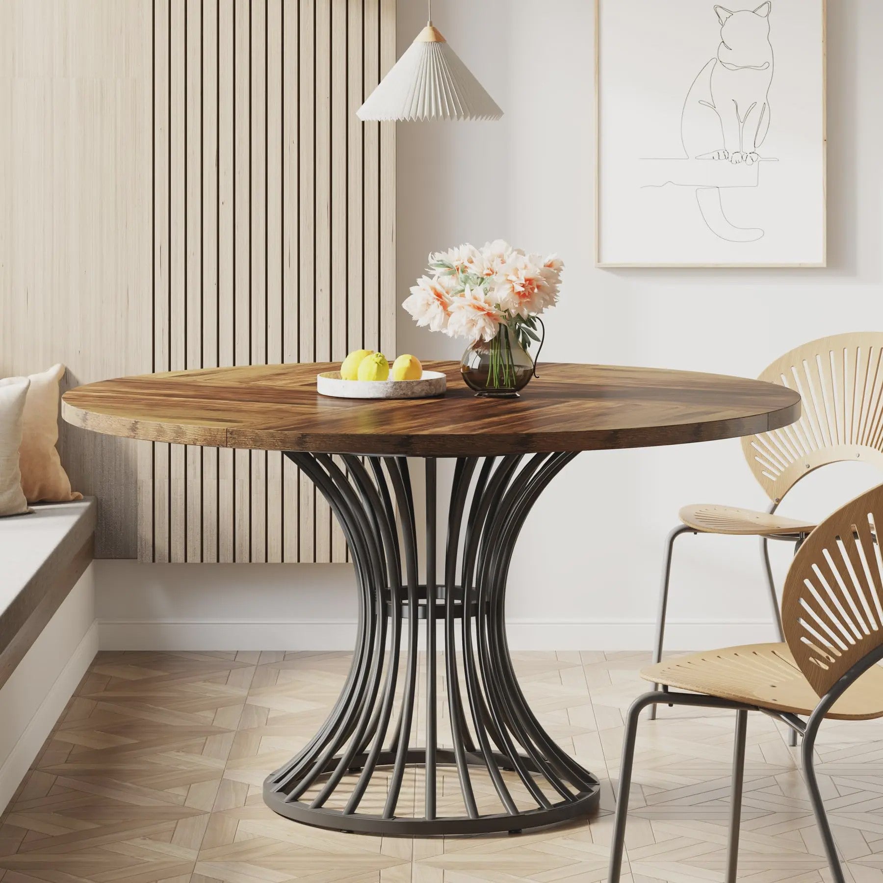 Ronde Eettafel 4-6 Personen - 47-Inch Industriële Farmhouse Stijl