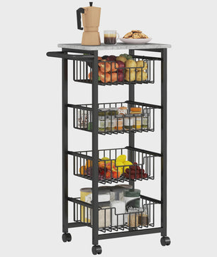 4-laags Serveerwagen met Wielen en Uitneembare Manden - Keuken Trolley