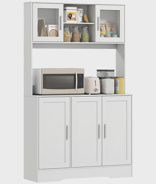 HOMCOM Keuken Buffetkast Scandinavisch Wit met Glazen Deuren en Open Vakken