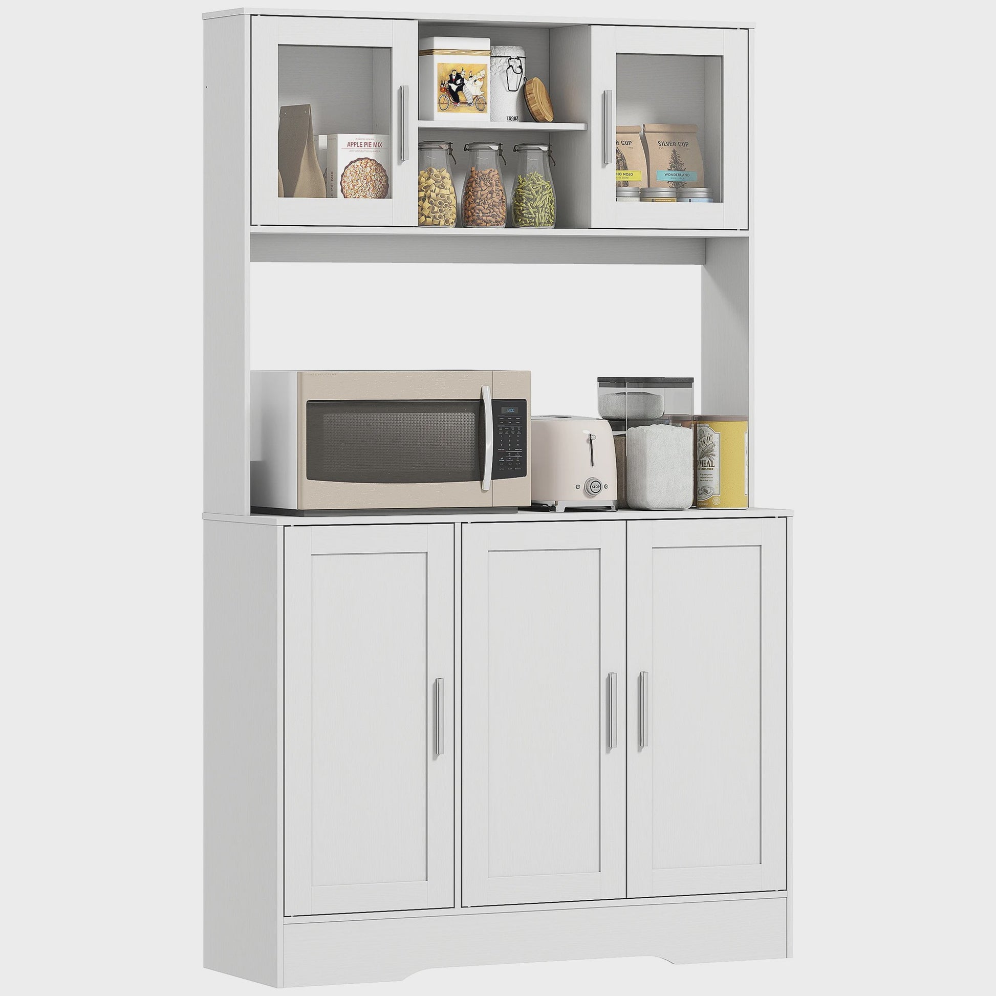 HOMCOM Keuken Buffetkast Scandinavisch Wit met Glazen Deuren en Open Vakken