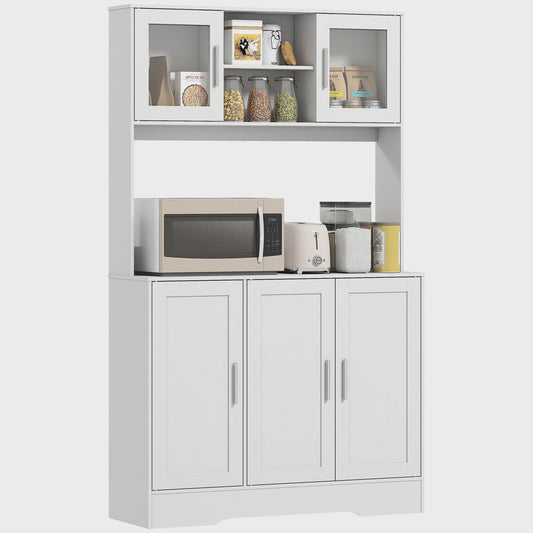 HOMCOM Keuken Buffetkast Scandinavisch Wit met Glazen Deuren en Open Vakken