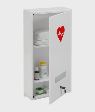 Afsluitbaar Medicijnkastje Wit met Rood Hart - 3 Vakken - Wandmontage - 60x30x12 cm