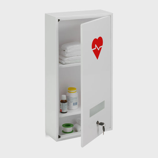 Afsluitbaar Medicijnkastje Wit met Rood Hart - 3 Vakken - Wandmontage - 60x30x12 cm