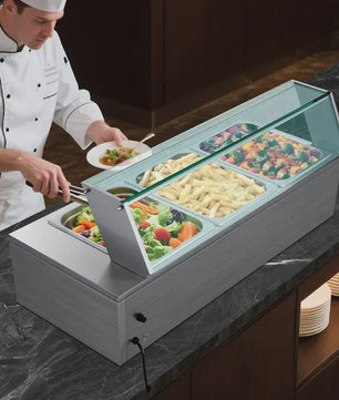 Professionele Bain-Marie Warmhoudbak - 3x 1/2 GN - Roestvrij Staal met Glazen Deksel & Soeplepel