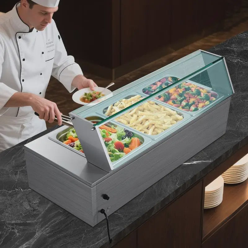 Professionele Bain-Marie Warmhoudbak - 3x 1/2 GN - Roestvrij Staal met Glazen Deksel & Soeplepel