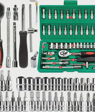 46-delige Monteurs Gereedschapskist: Complete Set met Ratel, Sockets en Bits voor Auto Reparatie en Huisgebruik