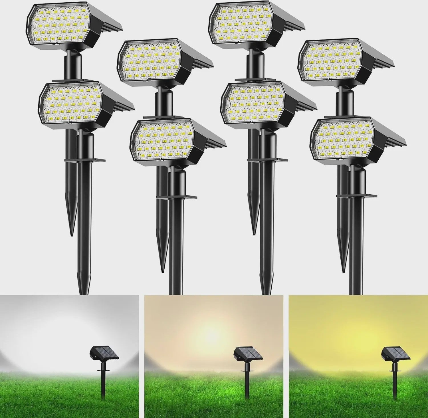 Solar Tuinspots Buiten - 74 LED, 3 Kleuren, IP65 Waterdicht, 2-in-1 Grondspots voor Tuin, Pad & Oprit