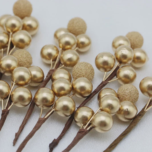 10x Gouden Bessen Decoratie Takjes - Kunstkerstboom & Krans Versiering