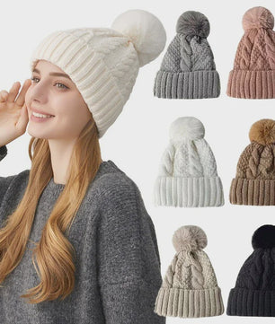 Warme Gebreide Wintermuts met Pluche Pompom - Stijlvol & Veelzijdig