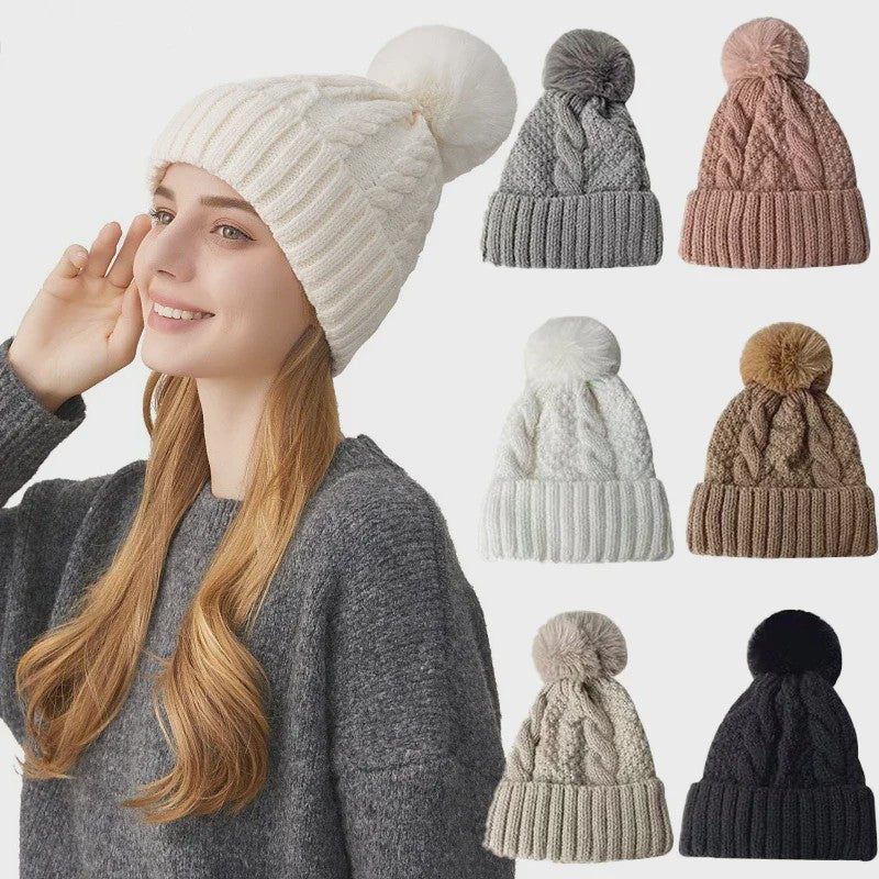 Warme Gebreide Wintermuts met Pluche Pompom - Stijlvol & Veelzijdig