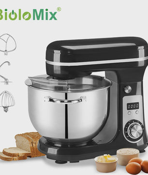 BioloMix Keukenmachine 1200W - 6L RVS Kom, Stille DC Motor, 6 Snelheden & Timer