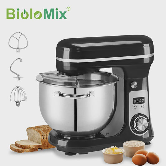 BioloMix Keukenmachine 1200W - 6L RVS Kom, Stille DC Motor, 6 Snelheden & Timer