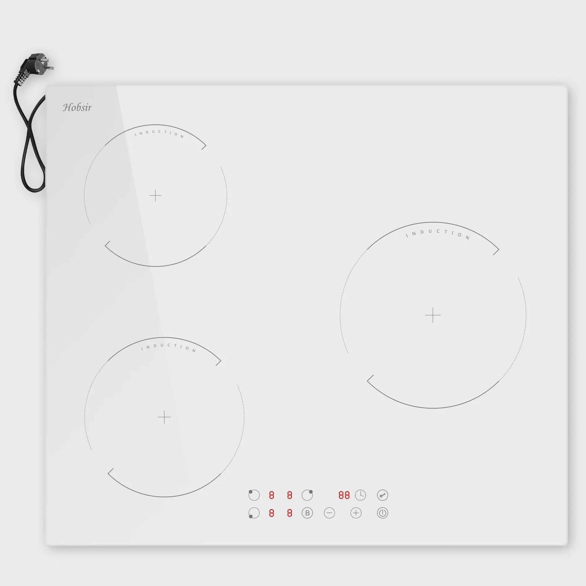 Hobsir Inductie Kookplaat Wit - 60cm, 3 Zones, 3500W, Timer & Kinderslot