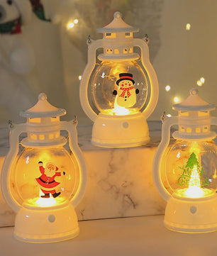 Draagbare LED Kerst Lantaarn met Kerstman & Sneeuwpop - Sfeervolle Binnen Decoratie op Batterijen