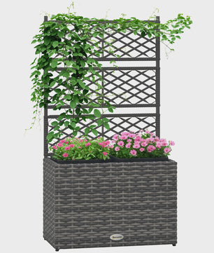 Outsunny Plantenbak met Klimrek - 3 Bakken, 22L, Grijs Rotan Look