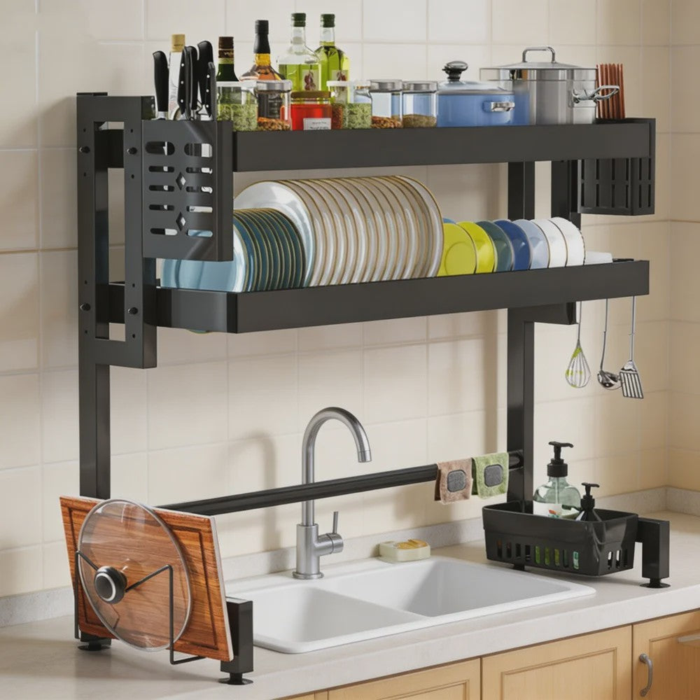 2-Laags Afdruiprek Boven Spoelbak - Multifunctionele Keuken Organizer