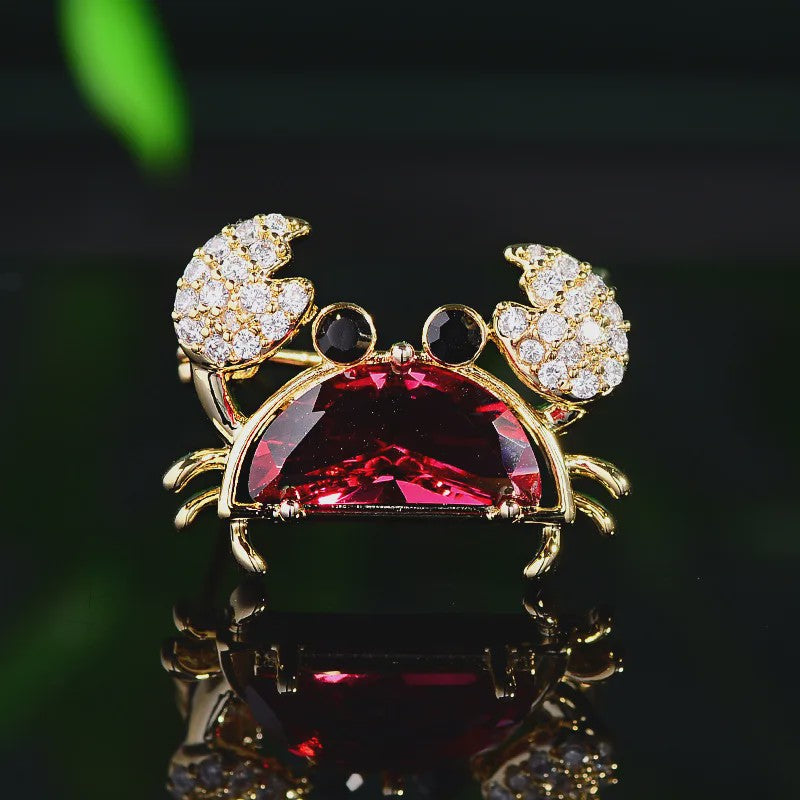 Unieke Krab Broche met Gekleurde Zirkonia - Stijlvol Dames Accessoire