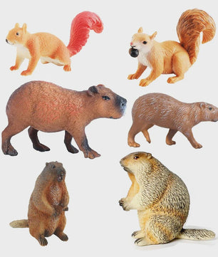 Set van 6 Realistische Dierenbeeldjes: Capibara, Eekhoorn & Marmot Speelgoed
