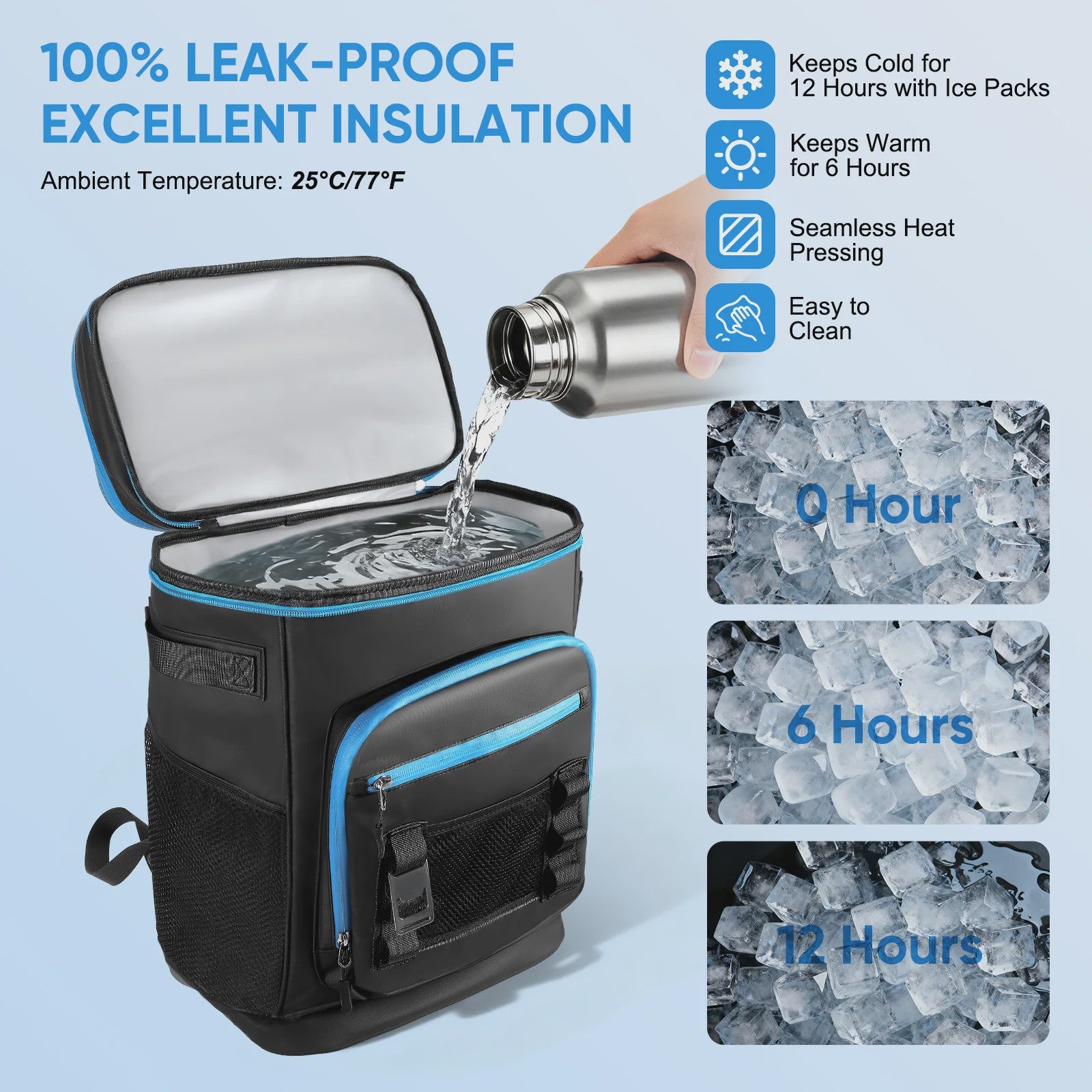 30L Waterproof Insulated Cooler Backpack for Men Women Leak Proof Cooler Rucksack for Camping Beach Fishing Picnic Travel Bag ﻿ ﻿