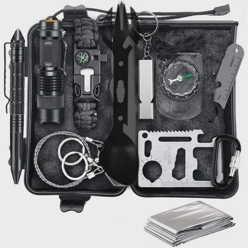 Outdoor Survival Kit EHBO & Nooduitrusting voor Kamperen, Wandelen & Avontuur