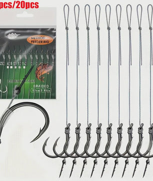 Method Feeder Rigs Set: 10/20 Stuks Haken met Gevlochten Lijn voor Feeder Vissen