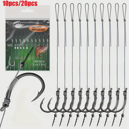 Method Feeder Rigs Set: 10/20 Stuks Haken met Gevlochten Lijn voor Feeder Vissen