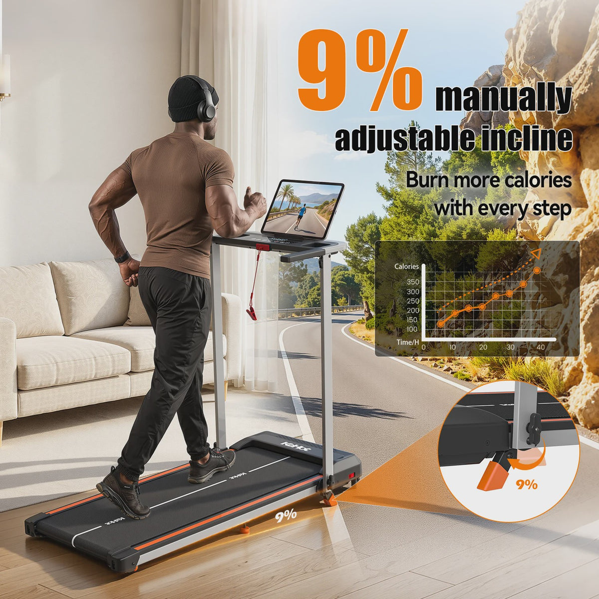 KeHot Opvouwbare Loopband met Bluetooth APP, 1-12 km/u, Incline, 125kg Capaciteit