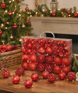 100 Delige Kerstballen Set Rood - Diverse Maten (3/4/6 cm)