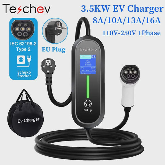 3.5KW Draagbare EV Charger Type 2 | 16A 1-Fase Laadstation voor Elektrische Auto's