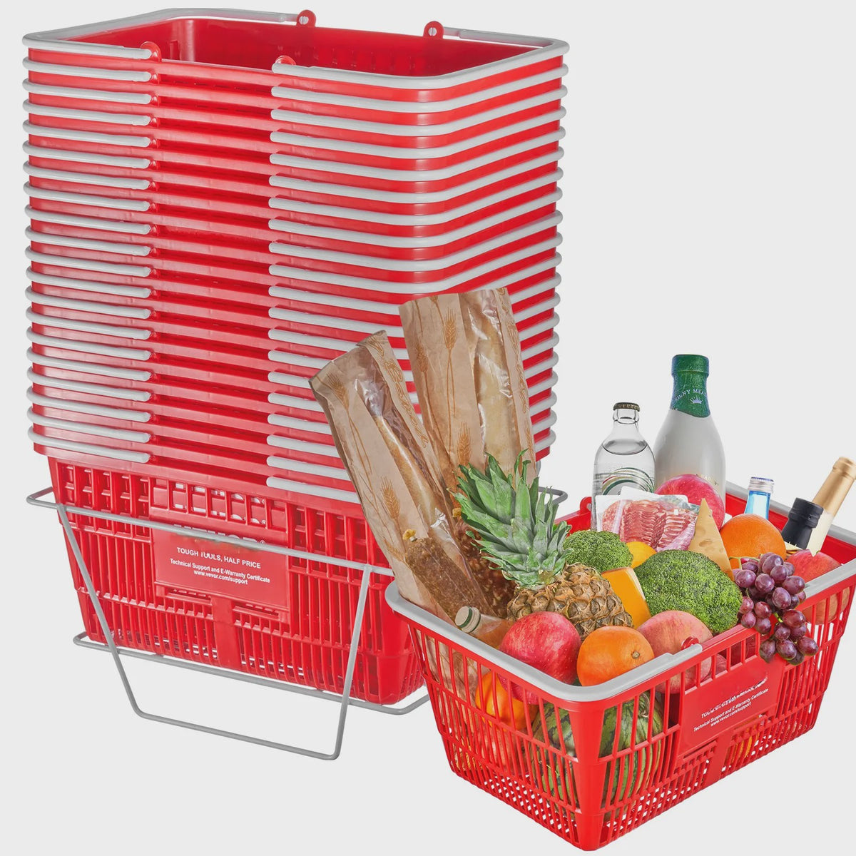 Set van 20 Plastic Boodschappenmanden 21L met Handvat - Draagbaar voor Winkel en Supermarkt