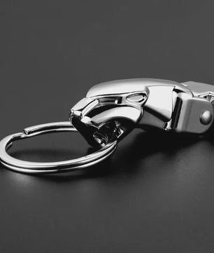 Luxe Luipaardkop Sleutelhanger van Echt Leer & Metaal - Perfect voor Jaguar