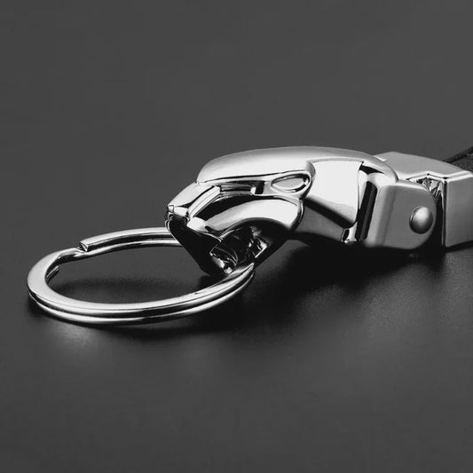 Luxe Luipaardkop Sleutelhanger van Echt Leer & Metaal - Perfect voor Jaguar