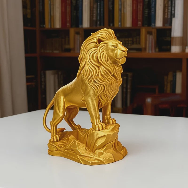 Luxe Leeuw Beeldje - Goud/Zilver Afwerking - Symbool van Moed & Loyaliteit - Decoratie voor Bureau & Kantoor