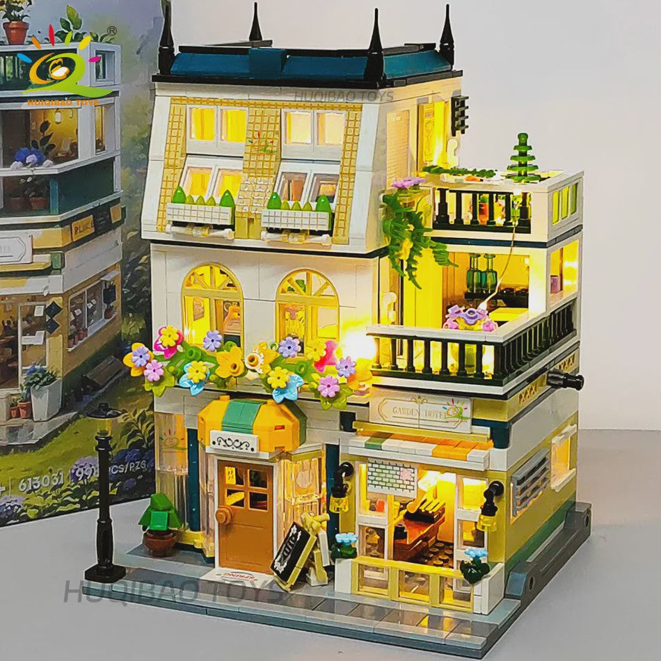 HUIQIBAO Mini Tuin Hotel Bouwset - 997 Stenen voor Stadsstraat Huis Model & Display Speelgoed