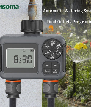 Insoma Slimme Sproeitimer 2-Zone - Automatische Tuinirrigatie met IPX5 Waterdichtheid