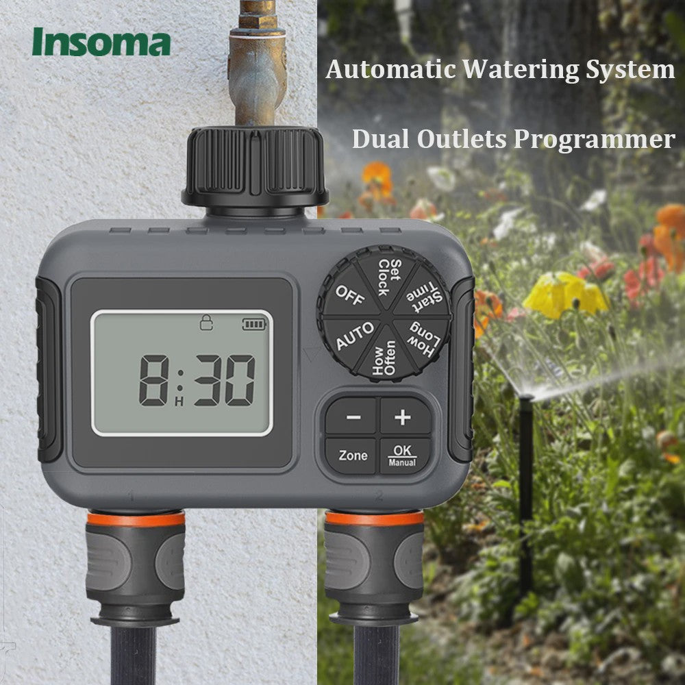 Insoma Slimme Sproeitimer 2-Zone - Automatische Tuinirrigatie met IPX5 Waterdichtheid