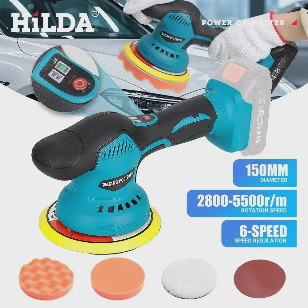 HILDA Draadloze Polijstmachine met 6 Versnellingen en Digitaal Display - Krachtige Auto Polijst- en Waxmachine