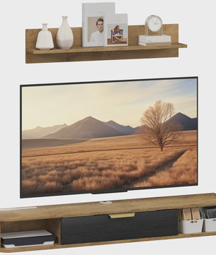 Zwevende TV Meubel met Wandrek in Eikenlook - 120 cm Breed