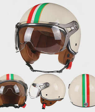 Retro Jethelm Open Face Motorhelm met Afneembaar Vizier - Vintage Scooter & Vespa Helm
