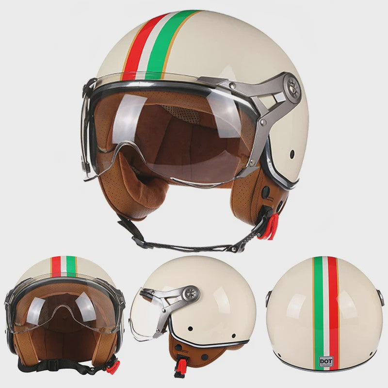 Retro Jethelm Open Face Motorhelm met Afneembaar Vizier - Vintage Scooter & Vespa Helm