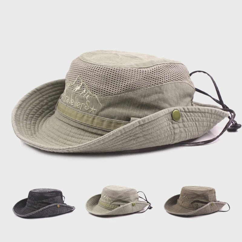 Ademende Outdoor Bucket Hat voor Heren - Zomerse Panama Cap met Mesh voor Vissen, Wandelen & Strand