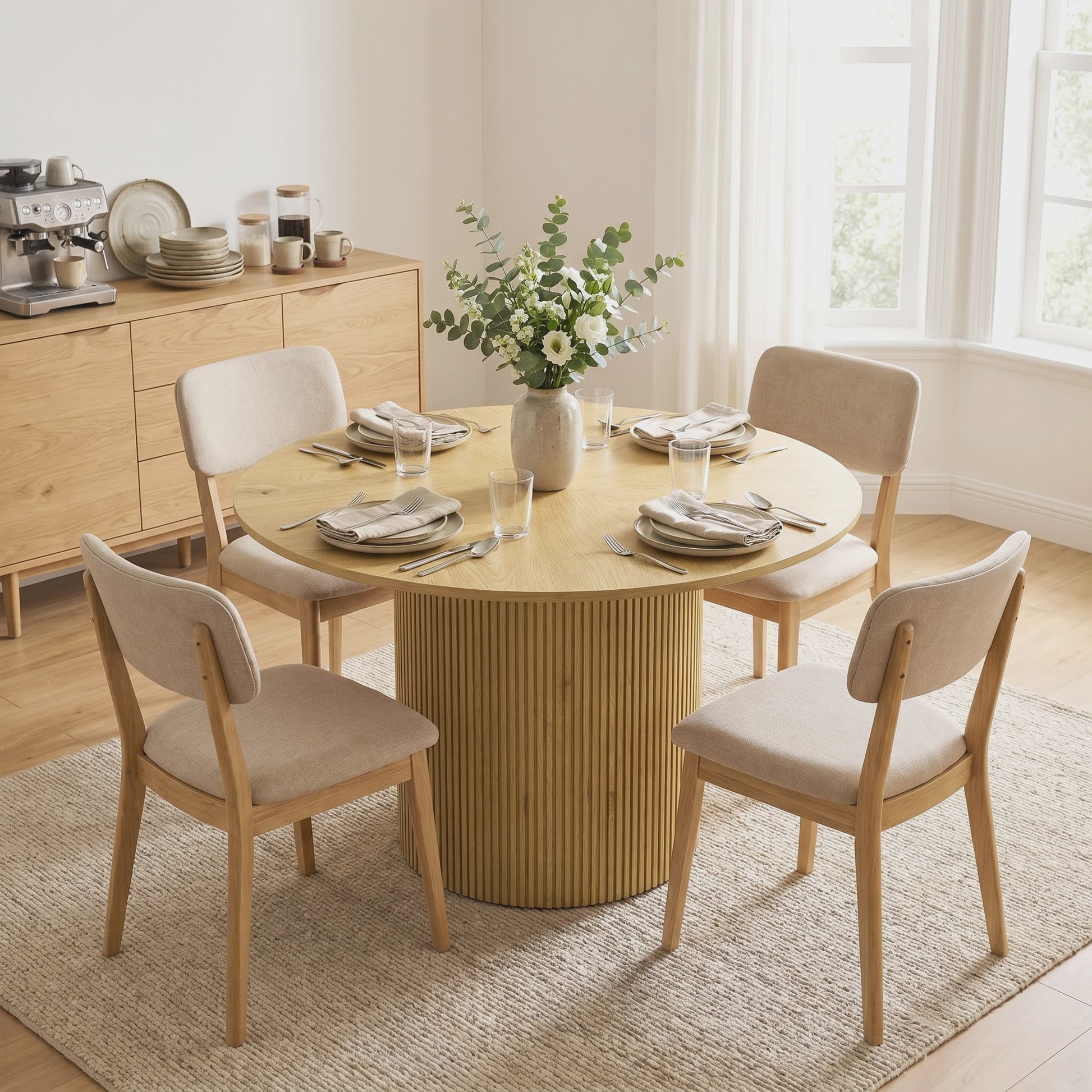 Ronde Eettafel voor 4-6 Personen met Geribbelde Cilinderbasis - SediaXL