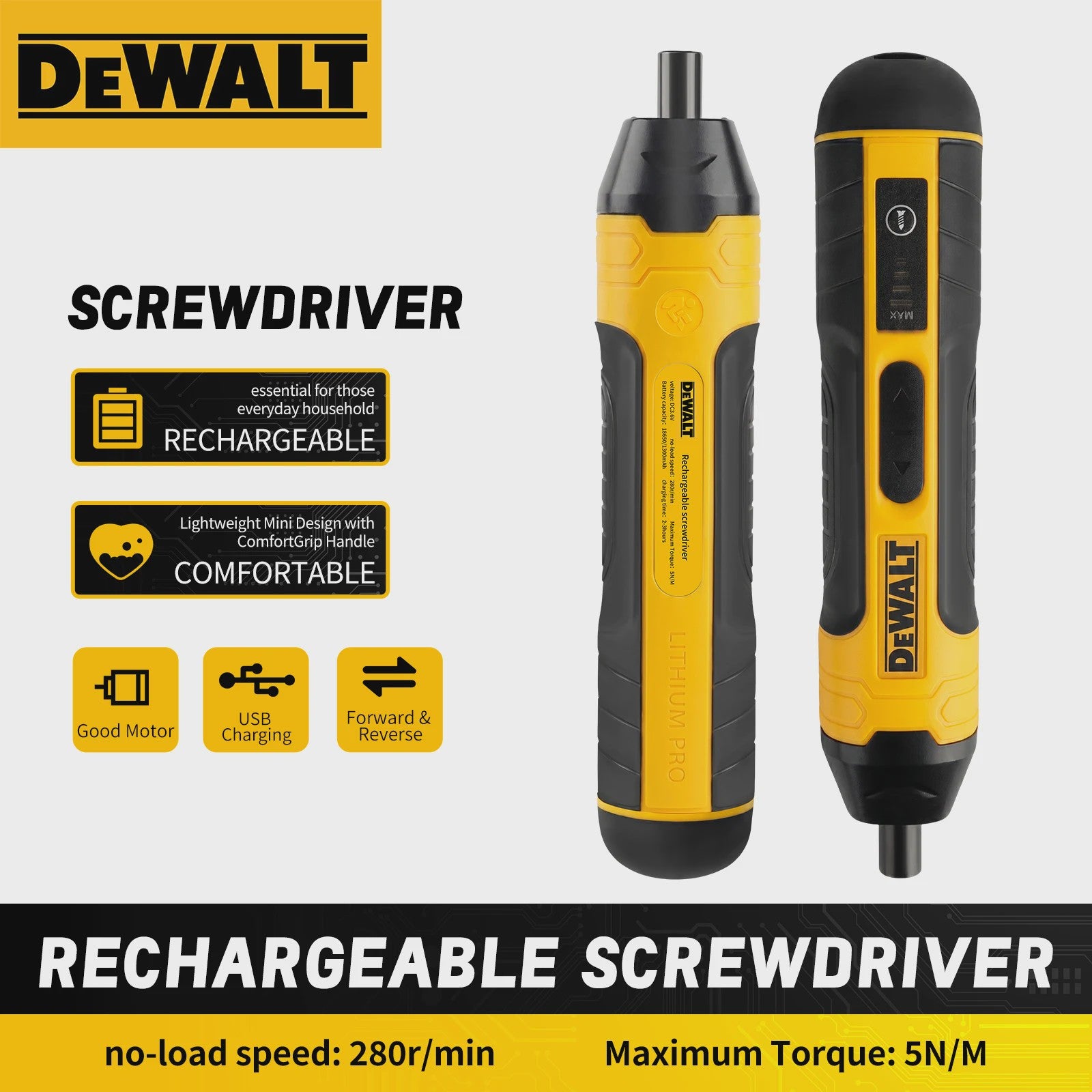 DEWALT Accu Schroevendraaier 3.6V DC - Compact, Oplaadbaar met LED & USB